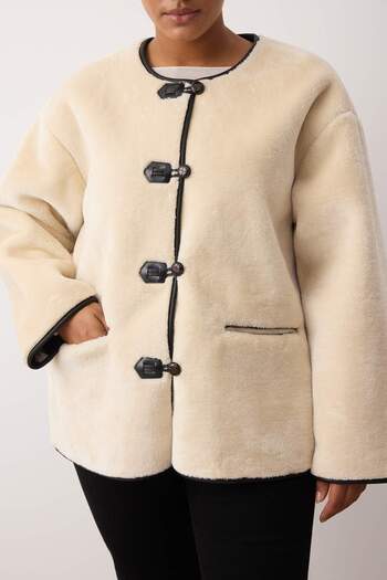Trendyol Curve Ecru Oversize Fit βελούδινο παλτό μεγάλου μεγέθους TWOAW26AW00001