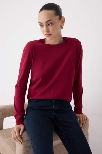 Trendyol Collection Wardrobe Essentials Burgundy Mercerized Look Thin Basic Knitwear Sweater |   Twoaw26Kz000810