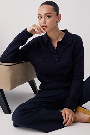 Trendyol Collection Wardrobe Essentials Pulover din tricot din lână de alpaca albastru în amestec premium/fine special |   TWOAW26KZ00002