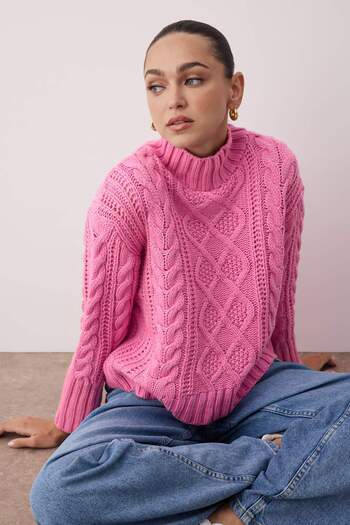 Trendyol Collection Ροζ Μαλλιά Πλεκτό Φαρδύ Πλεκτό Πουλόβερ TWOAW26KZ00128