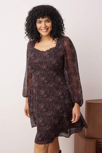 Trendyol Curve Multicolored Chiffon Mini Woven Plus Size Dress Tbbaw26Ah00004