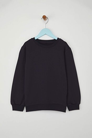 TRENDYOLKIDS Navy Blue-Red 2-Piece Cotton Plain/Basic Unisex Children's Knitted School Sweatshirt Tkdaw25Sw00000