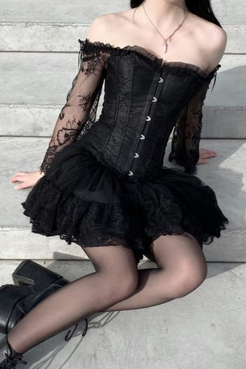 HERA BELLA Gothic Victorian Vintage Long Sleeve Ruched Corset Bustier
