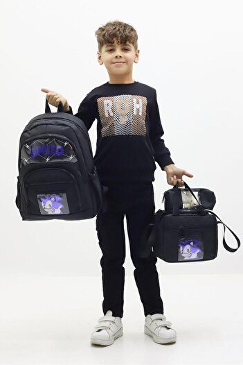 GENÇ 3-Piece Back School Bag Sonic Theme Thermus Storage Place Ortapedic Pen Holder Benleme Bag Train Product