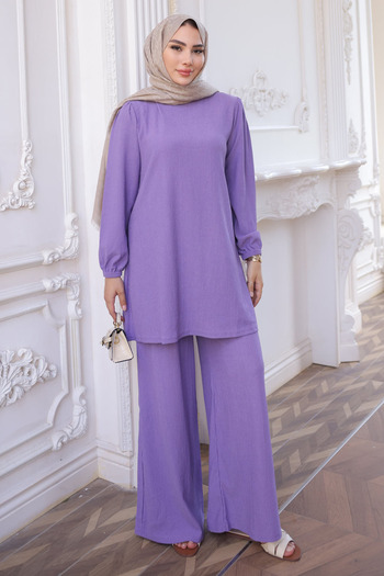 İmajButik Lilac Bürümcük Tunic Trousers Suit