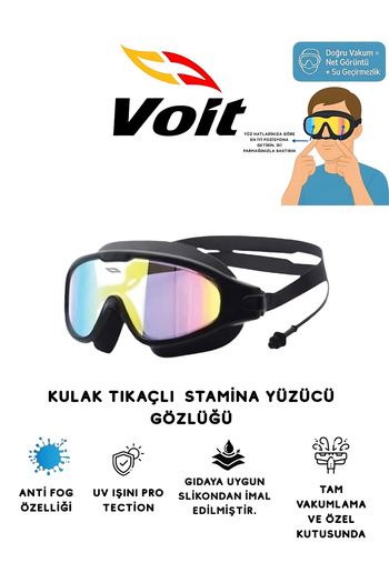 Voit Stamina Swimming Goggles Mirrored-Ear Plug Anti-Fog Vacuum Pool and Sea Goggles