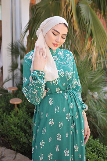 İmajButik Φούστα με πράσινο σχέδιο Layered Viscon φόρεμα