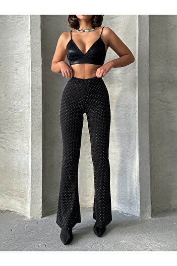 ADA MODA Flared Pants With Rhinestones