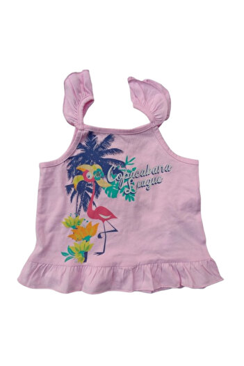 Çikoby Girls' Double Summer Set – Pink T-Shirt with Straps & Ecru Shorts – 100% Cotton