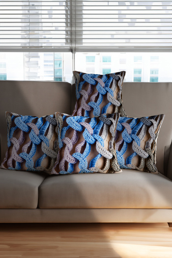 Ahsen Dekoratif Modern Knitting Pattern Assortment Digital Printed Luxury Velvet 4-Piece Throw Pillow Cover Set