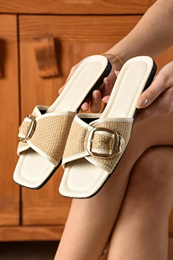 eformoda by emre yılmaz Well-Liked Women's Buckle Slippers - Daily Stylish Straw - Comfortable Bundle Guest Sea Home Beach Slippers Sl01