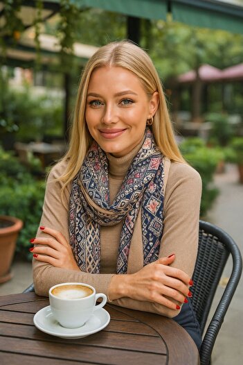 Axesoire 15239 Patterned Tasseled Beige Shawl