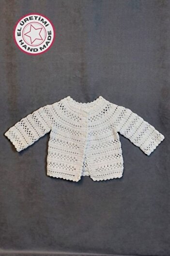 Uretti - Talia 8659 2842 Hand Knitted Cotton Thread Girl's White Cardigan - 9 / 12 Months