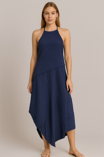 VENA Halter Neck Dress - Dark Blue