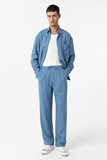 Antioch Baby Blue Waist Tied Linen Blended Baggy Men's Trousers