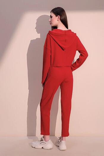 NEW LAVİVA Women's Red Modern Style Soft Textured Elastic Waist Pocket Trousers