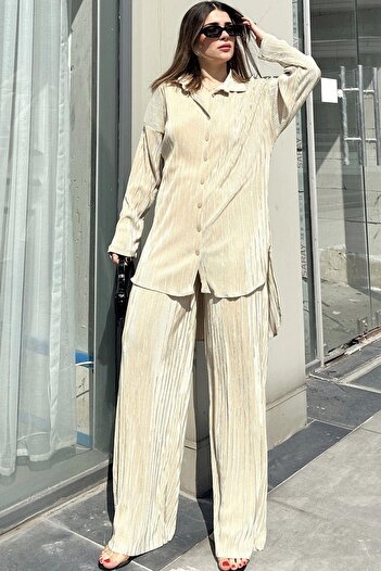 NEW LAVİVA Yellow Long Tunic, Shirt and Elastic Waist Pants - Loose Wrap Women's Set