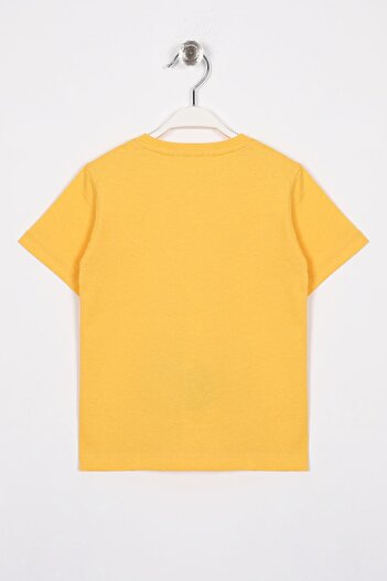 zepkids Bisiklet Yaka Kısa Kol Yazı Baskılı Hardal Renk Erkek Çocuk Tshirt