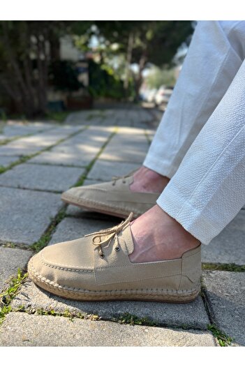 by selvi Lukka Shoes Sahra Erkek Suni Deri Bej Bağcıklı Espadril