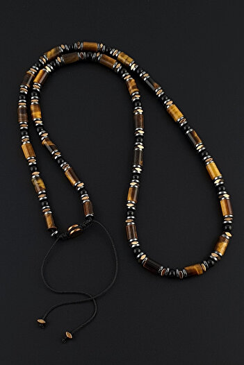 Seven Art Jewelry Kaplan Gözü, Akik ve Hematit Taşı Bohem Kolye