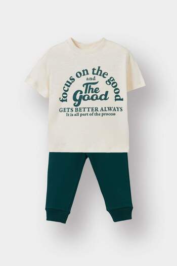 DeFacto Baby Boy 2-Piece Set Printed School Short Sleeve T-Shirt Sweatpants F3476A525Au
