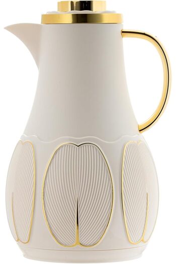 ALSAIF DEVA Coffee and Tea Vacuum Flask, leak-proof and keeps drinks hot, 1 Liter, Ivory/Gold