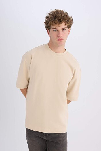 DeFacto Μπλουζάκι Loose Fit Crew με κοντό μανίκι βαρύ ύφασμα Basic μασίφ μπλουζάκι B4844ax25sp