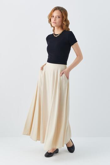 Mixray 4631 Model Women's Flared Skirt - Piece Stone Design