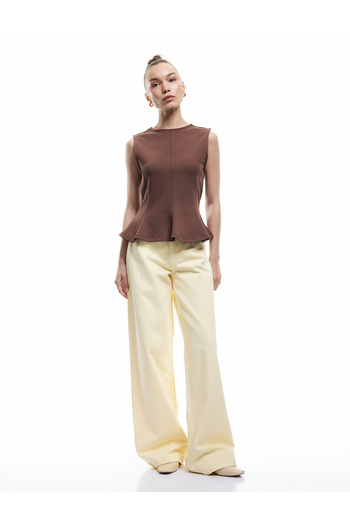 Koton Cotton Slim Fit Crew Neck Flounce Sleeveless Blouse