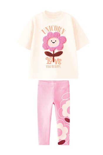 Monila Girl's 3D Flower Detailed Cotton Tights Bottom Set