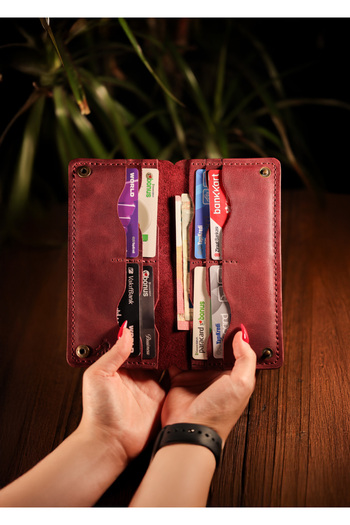Derimoda Genuine Leather Handmade Long Wallet with Phone Compartment Men Women Vintage Wallet
