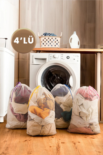 İNKOHA Colorful Drawstring 4-Piece Laundry Net 40X60 cm – Washable Protection Net for Delicate Laundry