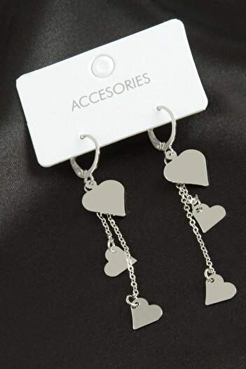 ZERO LAND Hn-Shop Heart Dangle Trendy Metal Earrings-Silver Color