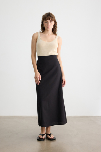 BE BLUE Black Cotton Linen Skirt