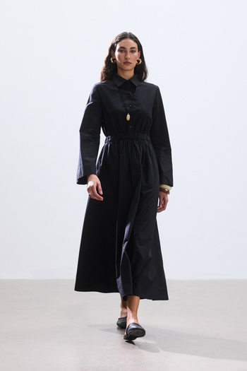 BE BLUE Black Poplin Shirt Dress with Pocket Detail