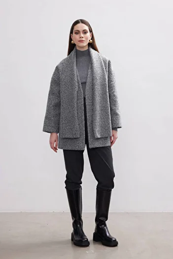 BE BLUE DARK GRAY SCARF COAT