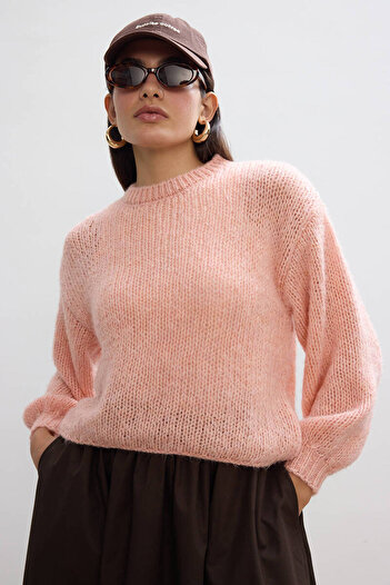 BE BLUE Pink Balloon Sleeved Sweater