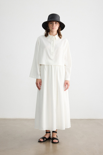 BE BLUE White Stitched Detail Cotton Linen Shirt