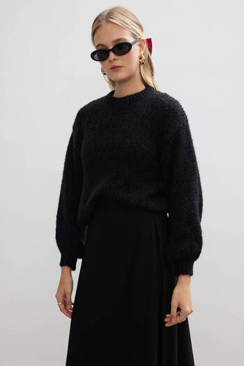 BE BLUE Black Balloon Sleeve Sweater