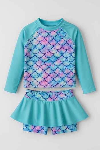 My Kids Wear Girl's Patterned Swimsuit with Skirt Detail