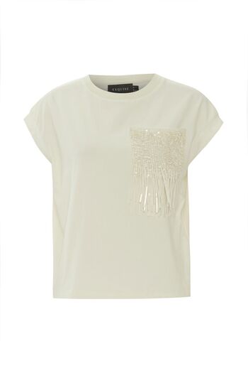 Exquise White T-Shirt with Embroidery Detail and Short Sleeves