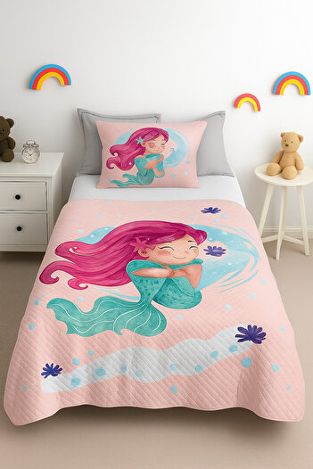 Bebişim Halı Mermaid Patterned Single Pique (with Pillow Case)