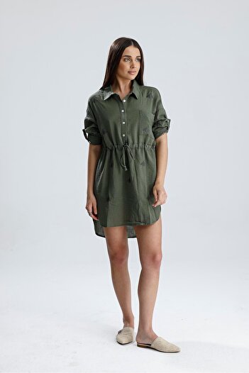 VAPUR TEKSTİL Embroidered Shirt Dress - Khaki
