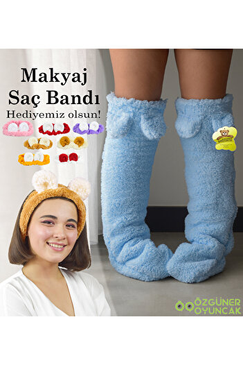 Özgüner Oyuncak Pabtex Eared Plush Socks Welsoft over the Knee Room Socks Winter Sleeping Socks Foot Warmer Long Socks