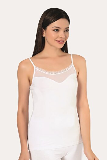 Arma Yıldız White 2-Piece Women's Tulle Strap Tank Top Cotton Lycra