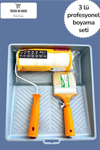 OSKAR FIRÇA 3-Piece Professional Painter Set Large Size Pan and Roller Robot Brush Wall Ceiling Etc. For Painting Space
