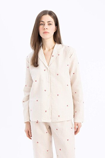 DeFacto Pajama Collar Muslin Pajama Top-Fall in Love E3111Ax25Sp