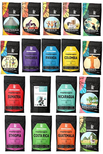 Bongardi Coffee 18x200g Tüm Kahveler 8 Yöresel Blend Ve 8 Single Orjin Ve 2 Özel Blend Kahveler Seti