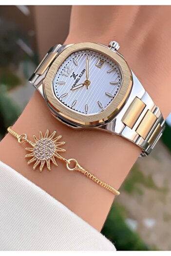 Daniel Klein Yellow Silver Color Waterproof Women's Wristwatch - With Bracelet Gift