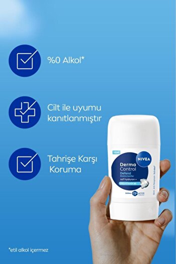 NIVEA Kadın Stick Deodorant Derma Control Defend 50 ml,72 Saat Koruma,Alkolsüz,Hyaluron,Pro Vitamin